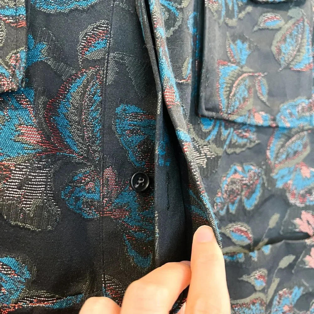 Soulland Black Floral Collared Bohemian Festival Style Button Down Canvas Jacket - Picture 4 of 12